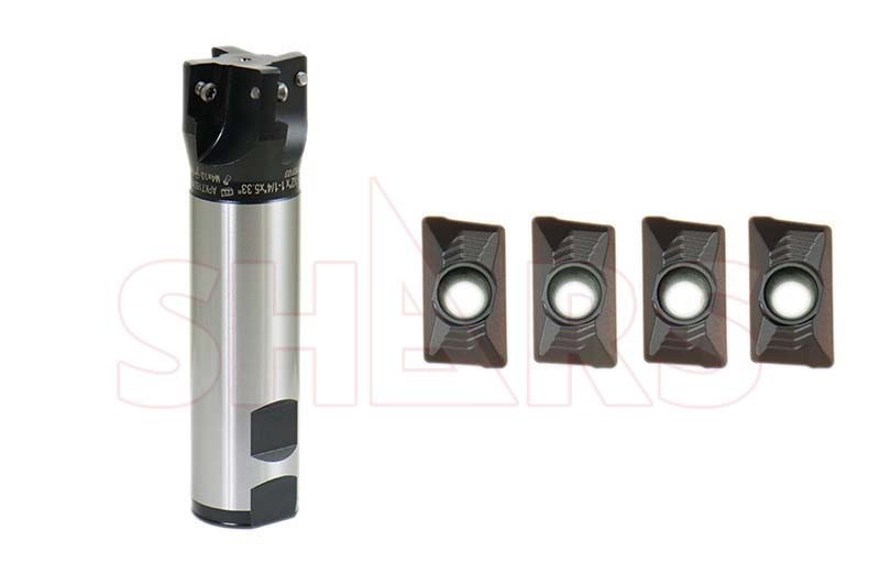 1-1/2 x 1-1/4″ 90° 4FL Indexable End Mill + 4 PCS APKT 1604 Inserts XS[