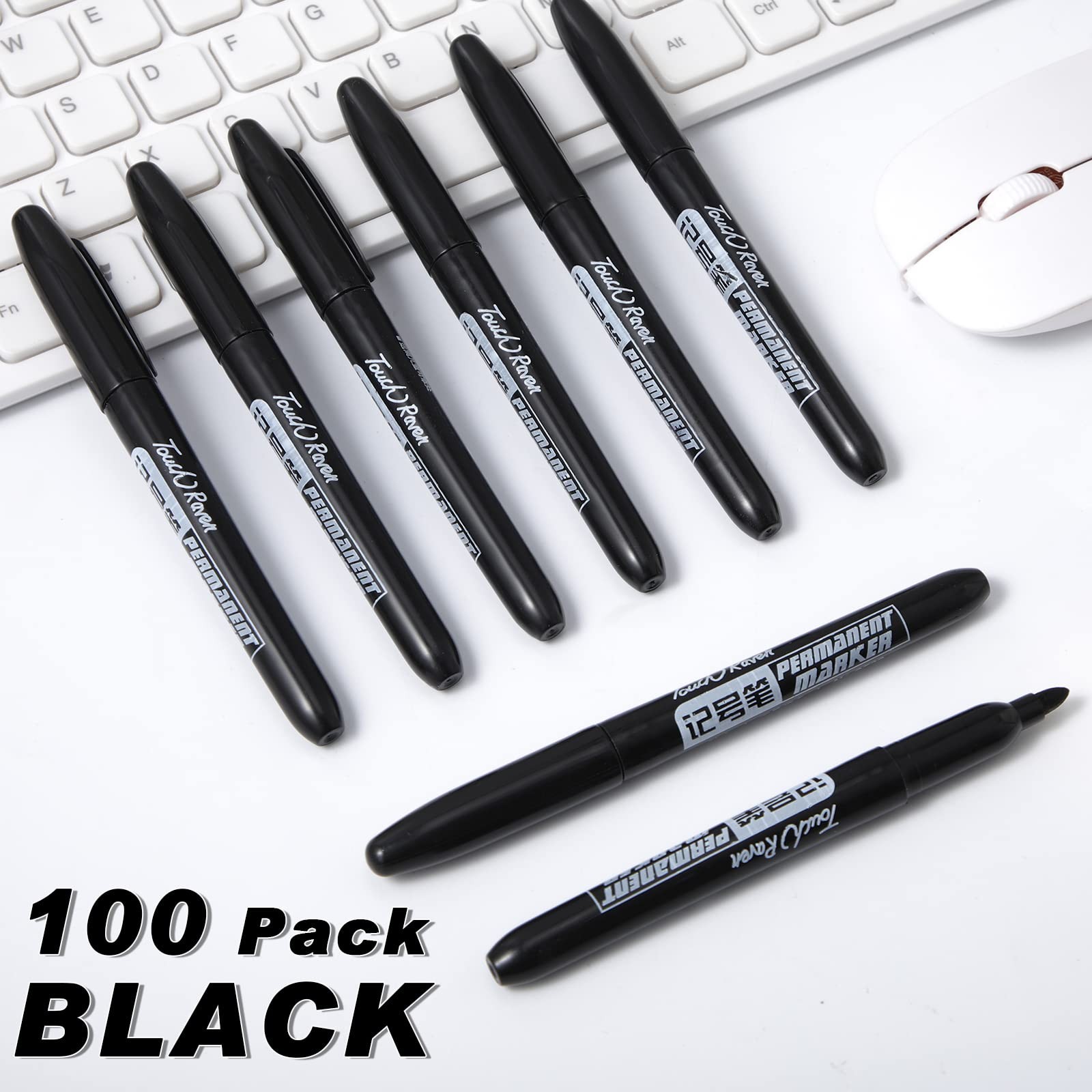 Thenshop 100 Pack Permanent Markers Bulk Black 1 Count (Pack of 100), black