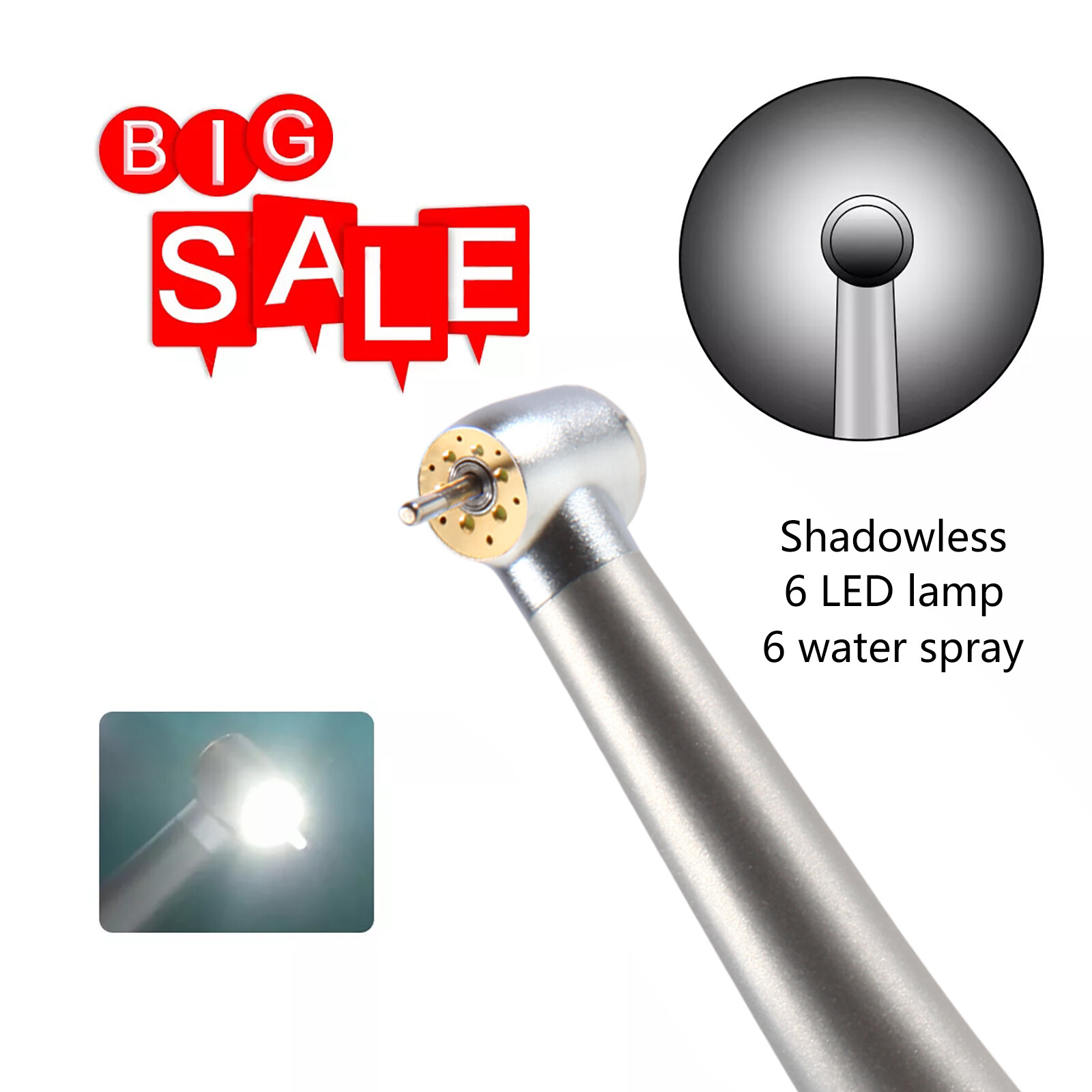 1-10 Dental 6 LED E-generator Fiber Optic High Speed Handpiece 2Hole 6 Sprays