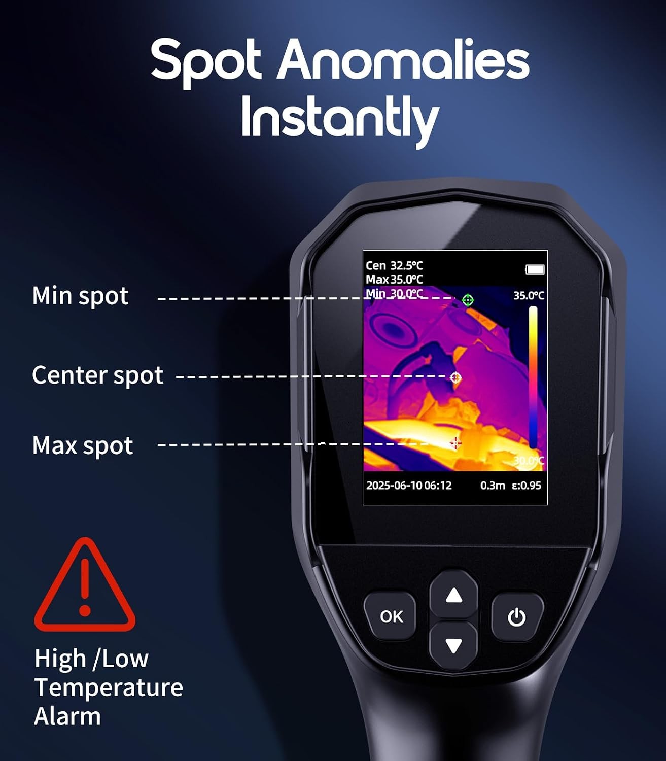 Thermal Camera, 240×240 IR, 25Hz, -4°F~1022°F, Temp Alarm