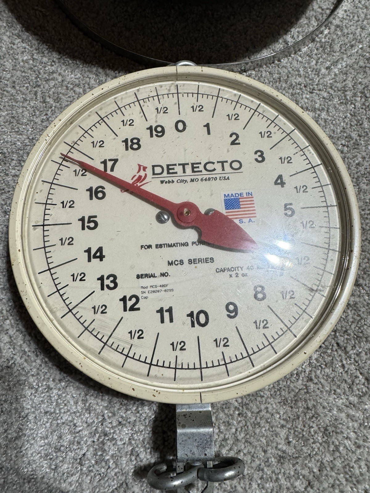 Detecto, MCS-40df Hanging Dial Scale with Fish Pan, 40 lb x 2 oz