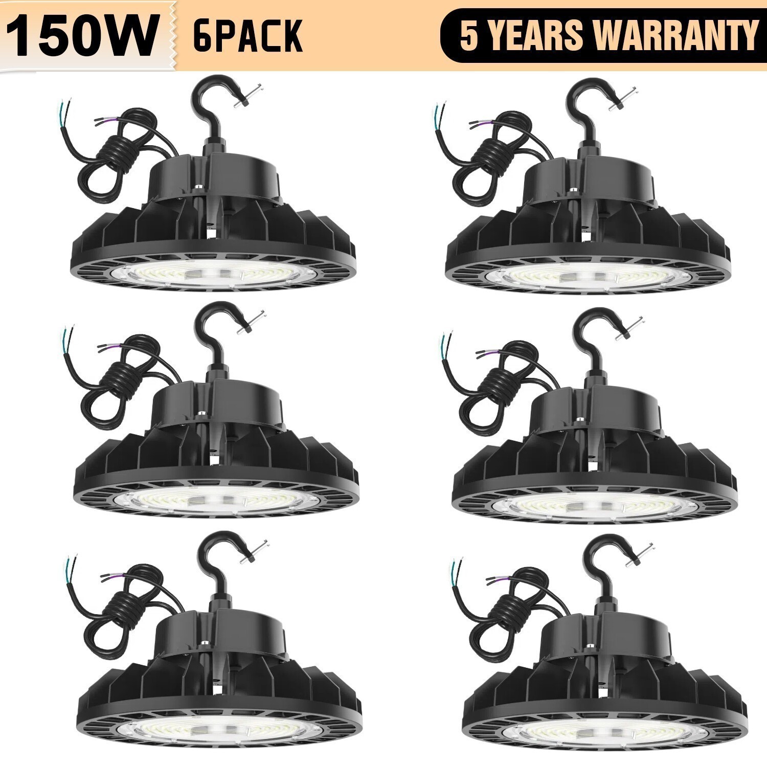 6 PACK 150W 22500LM UFO Led High Bay Light Industrial Warehouse Shop GYM Lights