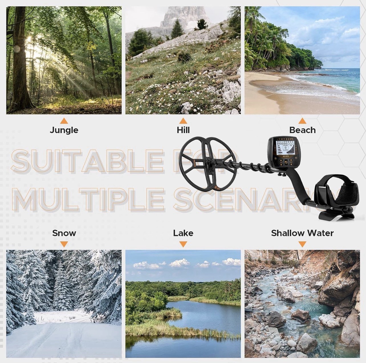 13″ Metal Detector for Adults Professional, Double-D Waterproof Search Coil Gold