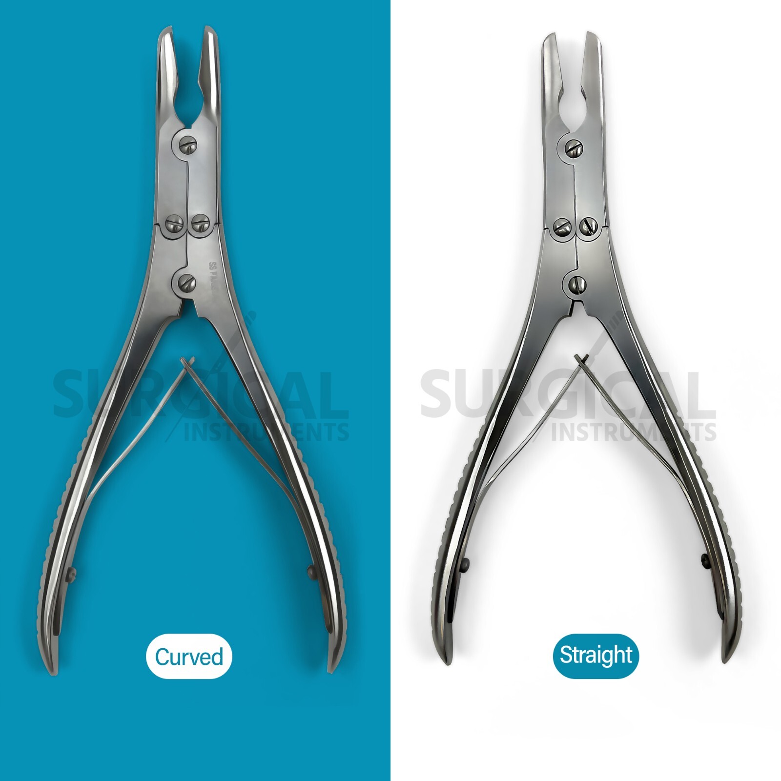 Set of 2 Pcs Ruskin Bone Rongeur 7.50″ Straight & Curved 5mm Bite Double Action