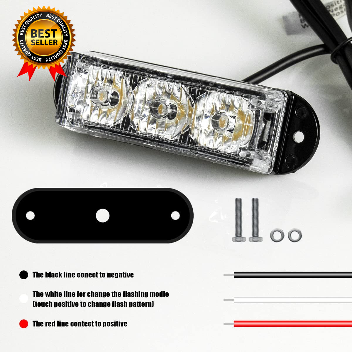 (2PCS 3-LED Strobe Lights Amber Waterproof Emergency Beacon Flash