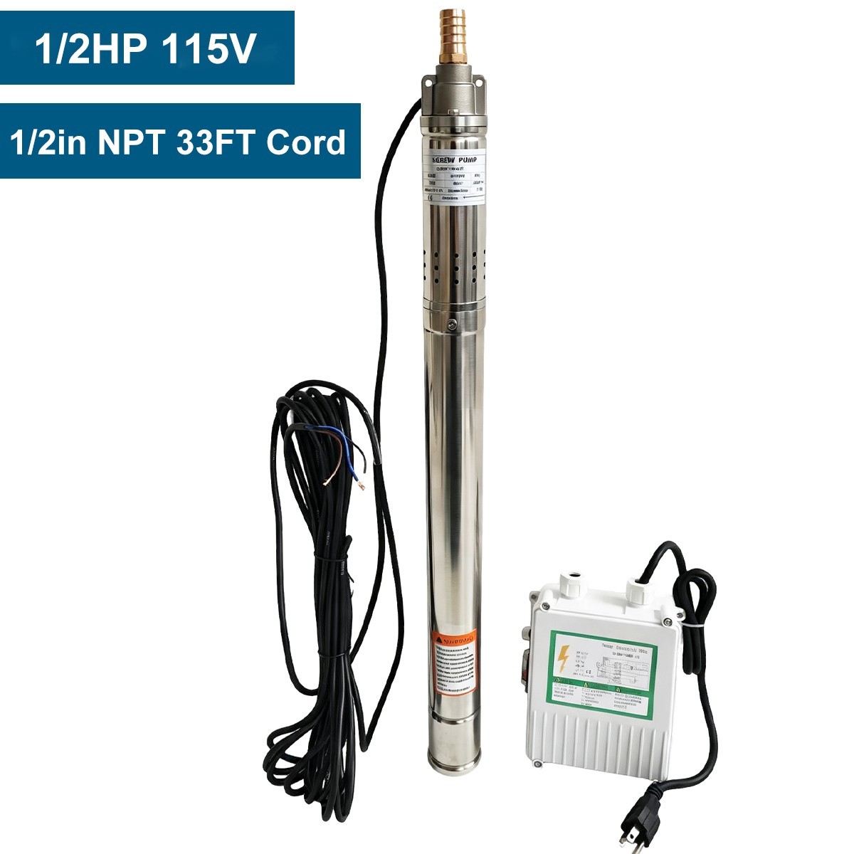 1HP 3″ Deep Well Submersible Pump Screw Pump 380FT Hmax 10GPM 110V w/Control box