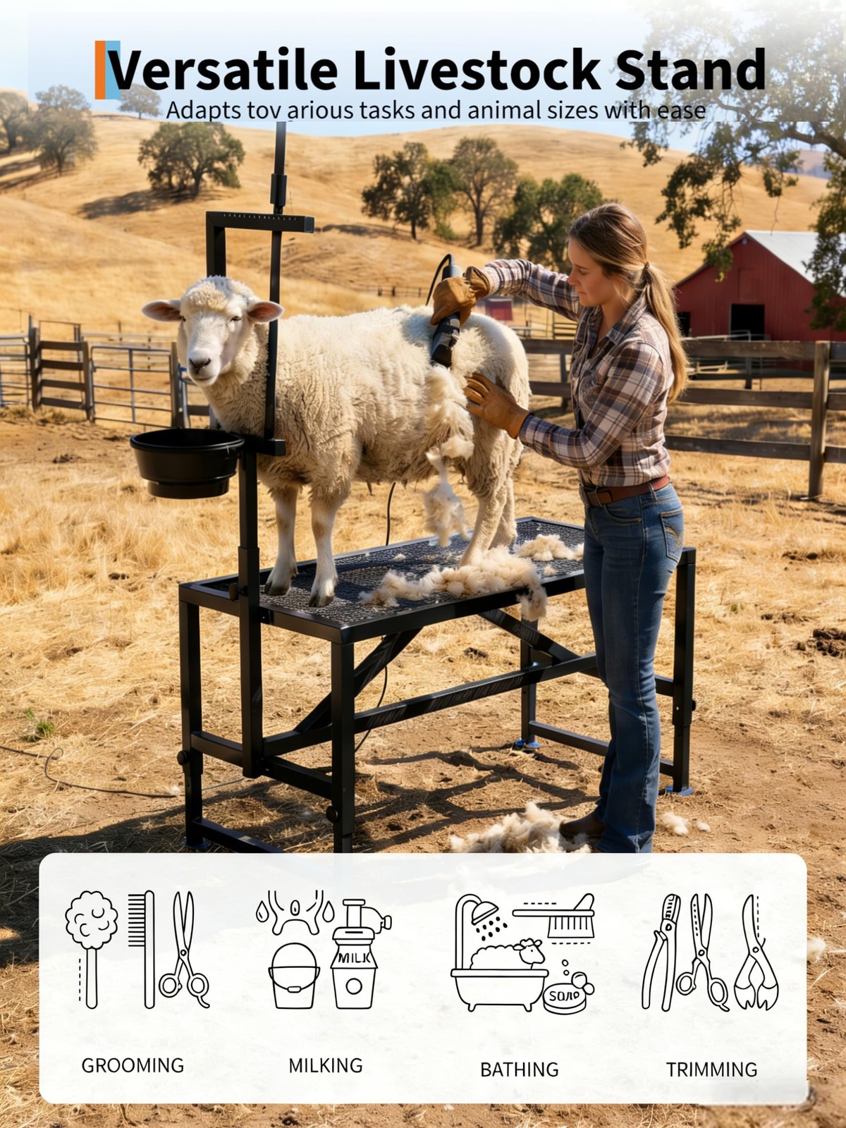 Adjustable Goat Milking Stand 47″ 600 LBS, Heavy Duty w/ Feed Bin & Headpiece