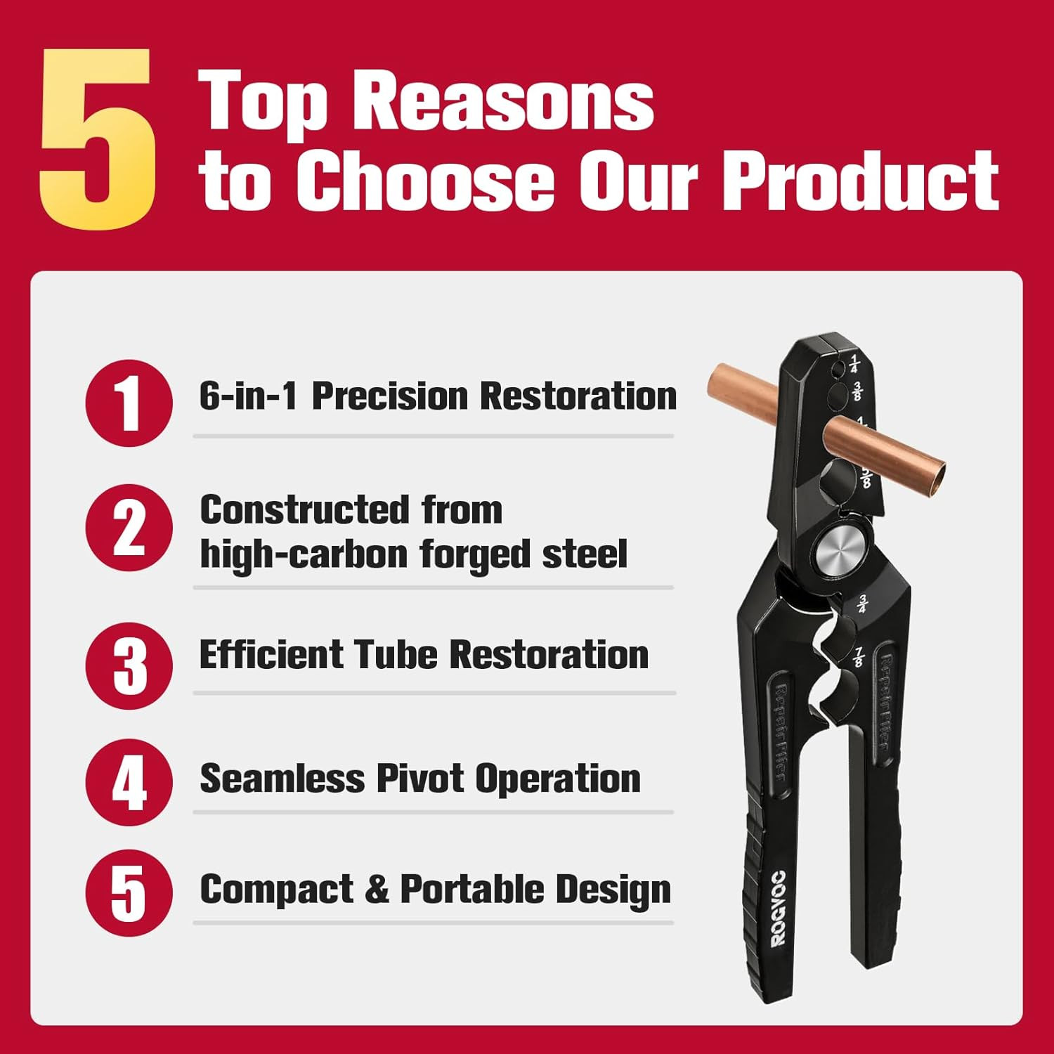 Copper Tube Repair Tool Pipe Rounder Pliers HVAC Tubing Rounding Tool 6 Sizes