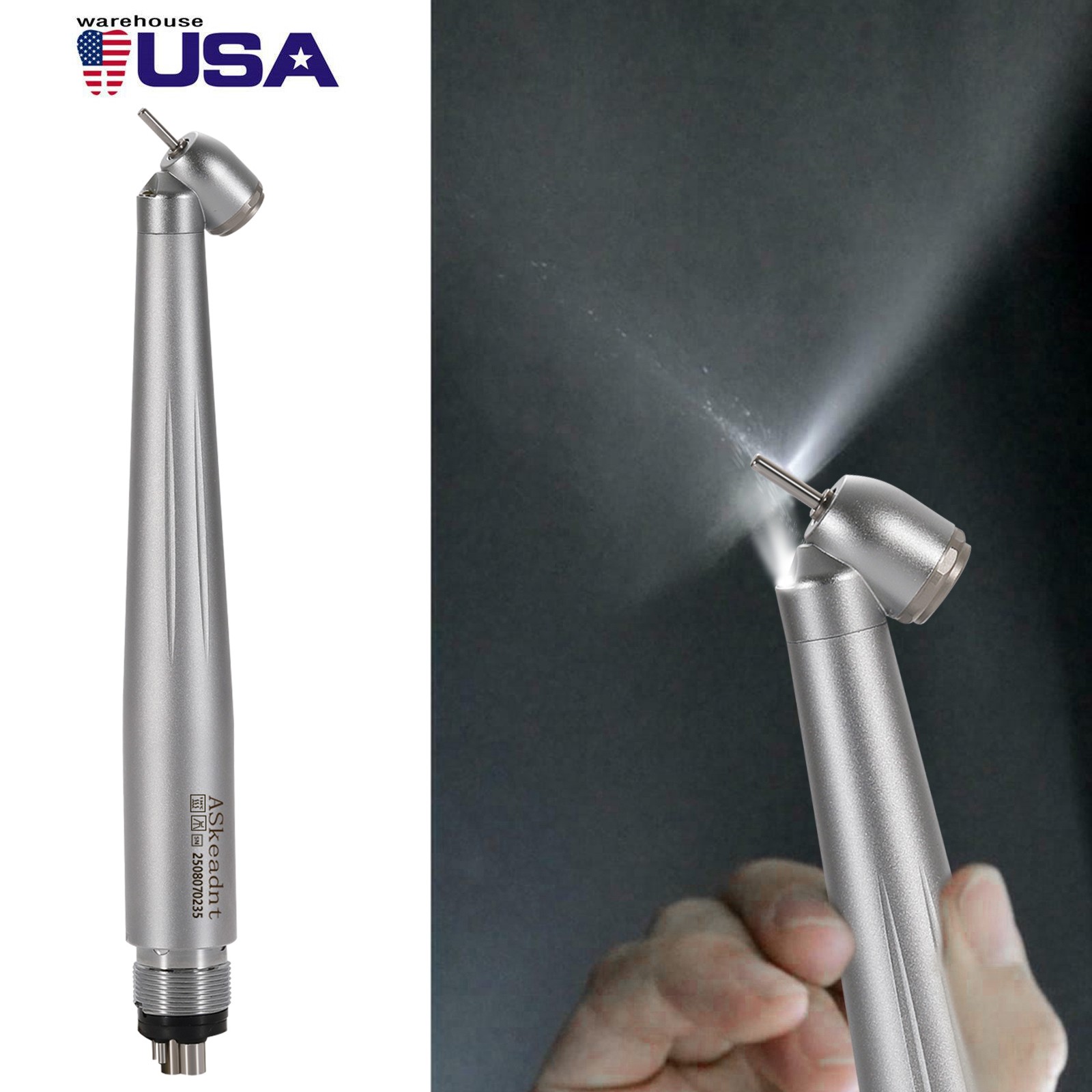 LED Dental Surgical Handpiece 45 Degree High Speed Turbine 4 Hole Rare Exhaust