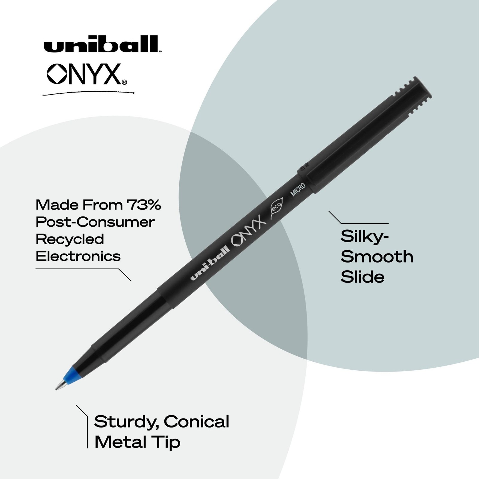 Uni-Ball® Onyx® Rollerball Pens, Micro Point, 0.5 mm, Black Barrel, Blue Ink,…