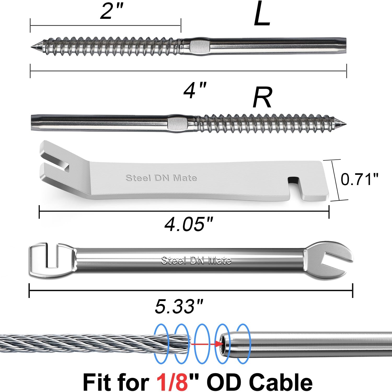 100 Pack T316 Stainless Steel Right&Left Handed Thread Swage Lag Screws for W…
