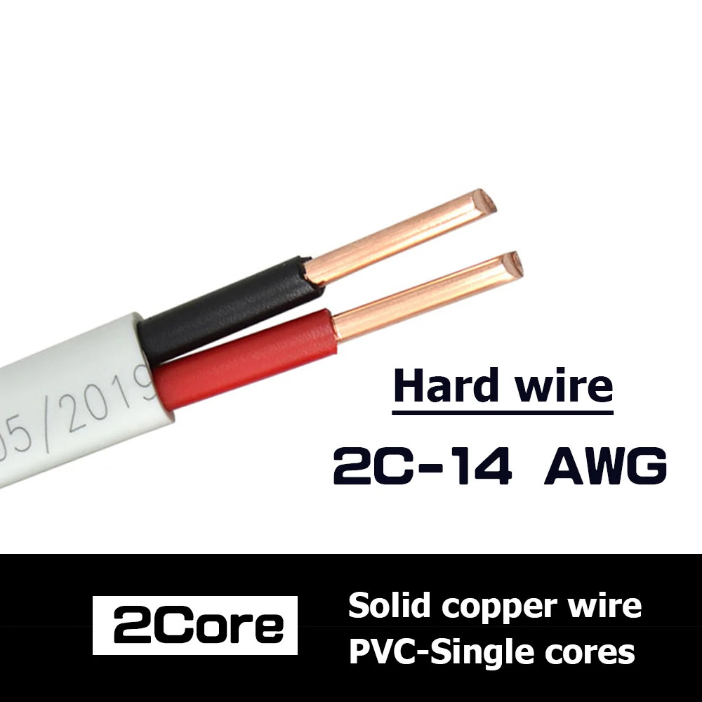 White Copper Cable 2/3 Pin Solid PVC Hard/Soft Wire 110-380V 18-12AWG Home Power