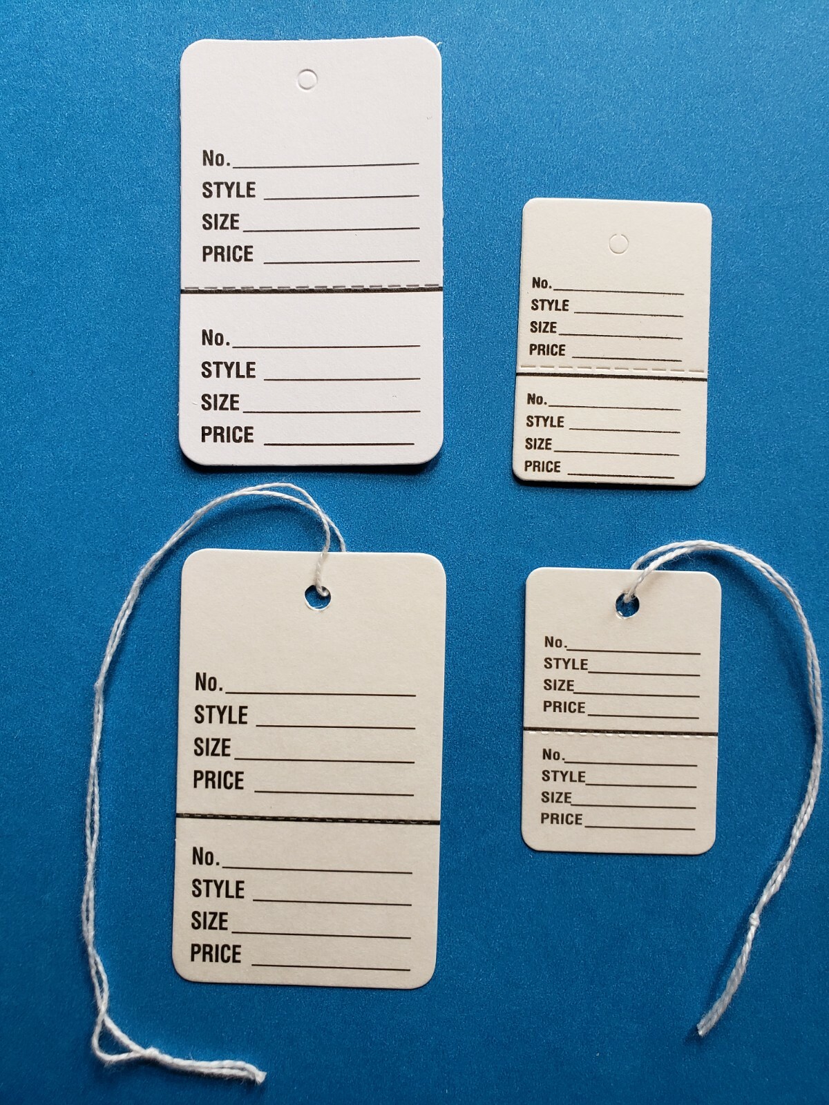 Coupon Price Tags with String or Unstrung WHITE 2 Part Perforated Large Small