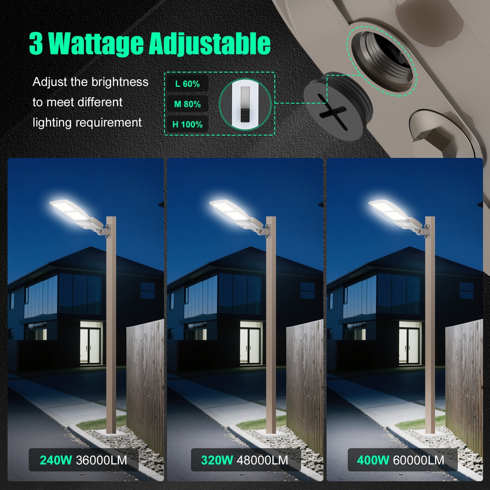 400W LED Parking Lot Light Commercial Shoebox Pole Lamp 277-480V 60,000lm 5000K