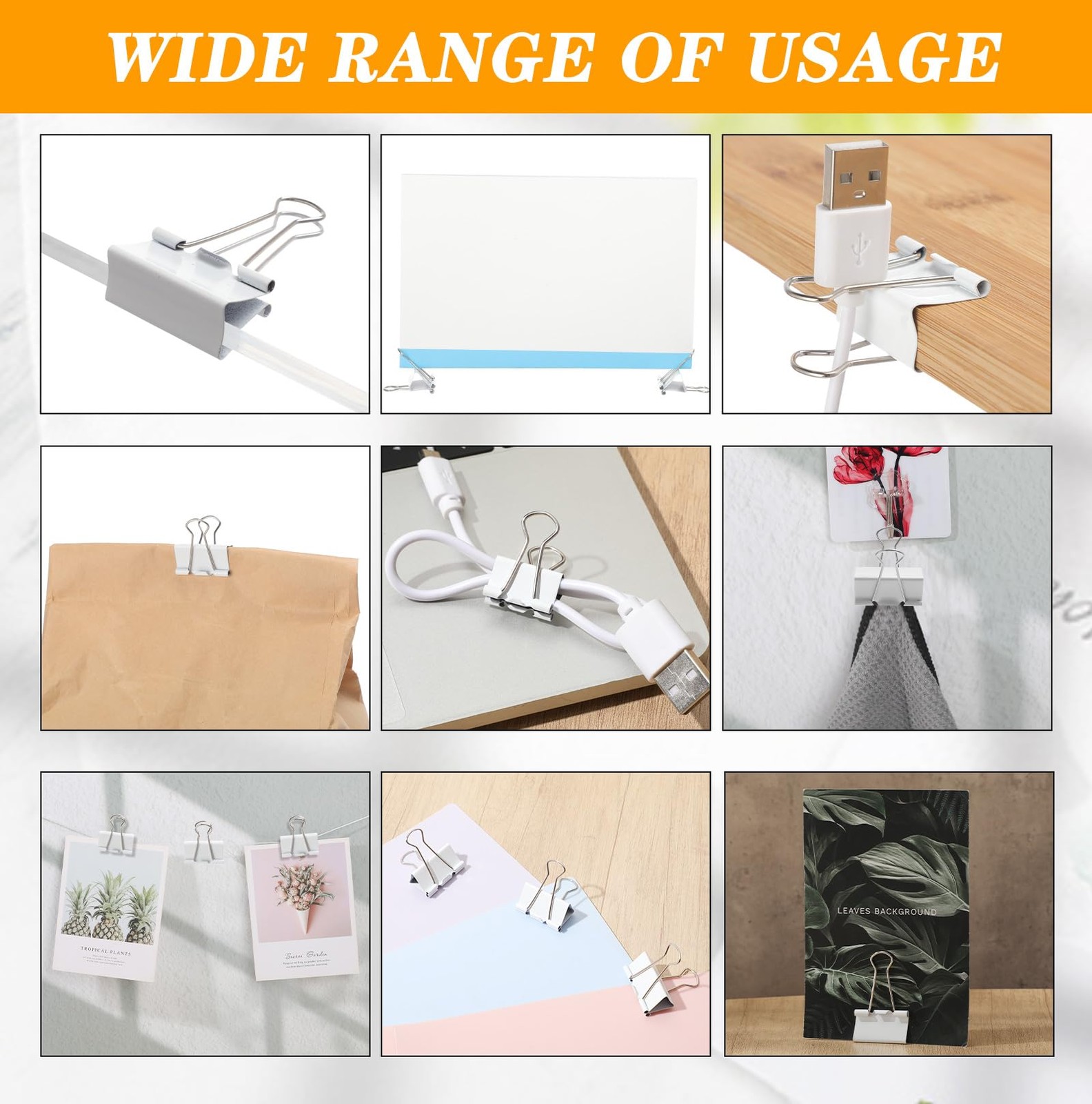 200 Pcs 1.25in/32mm White Metal Binder Clips Bulk Medium Reusable Fold Back B…