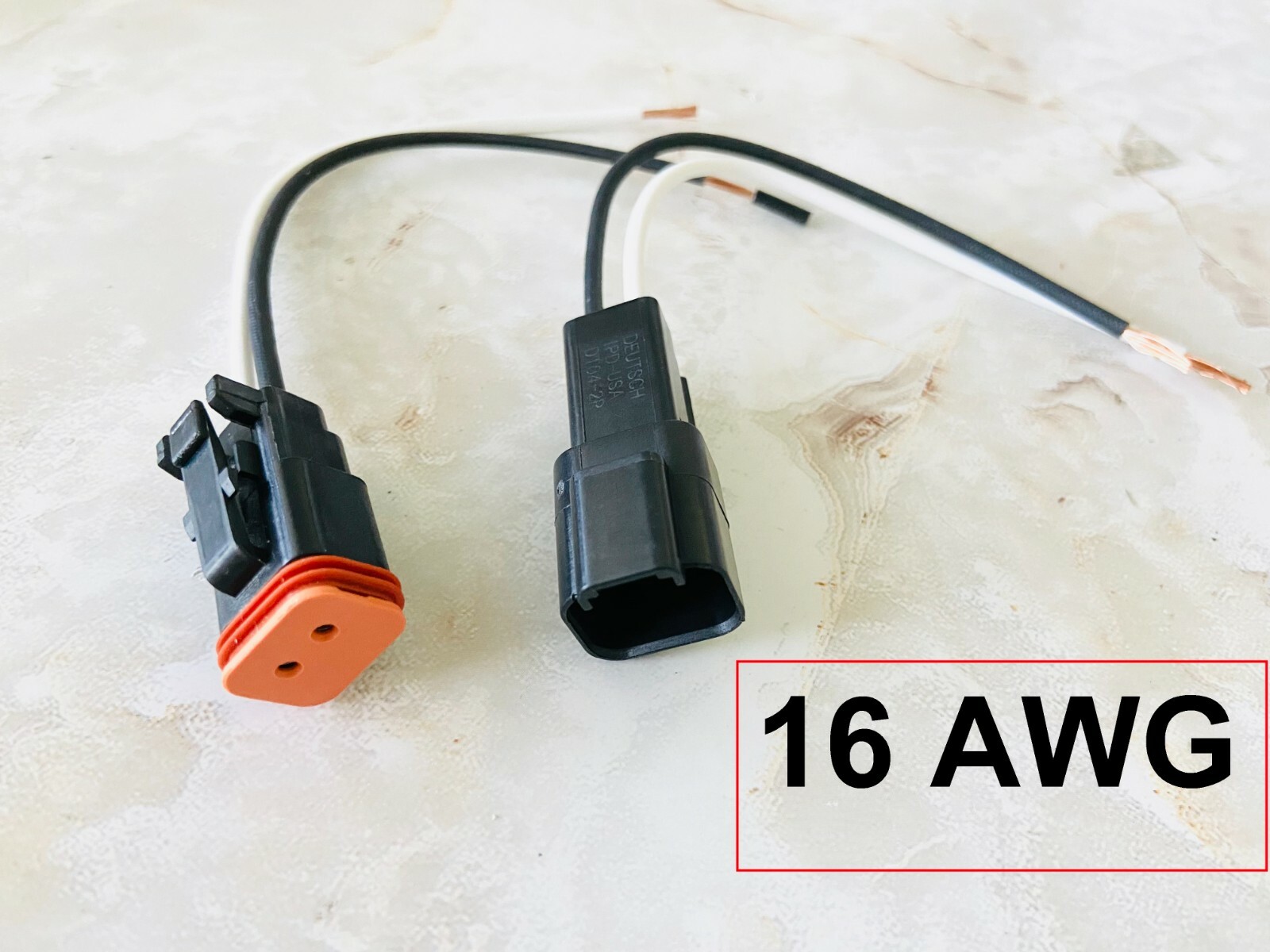 16 AWG Assembled Deutsch 2 Pin waterproof connector 6″ wire