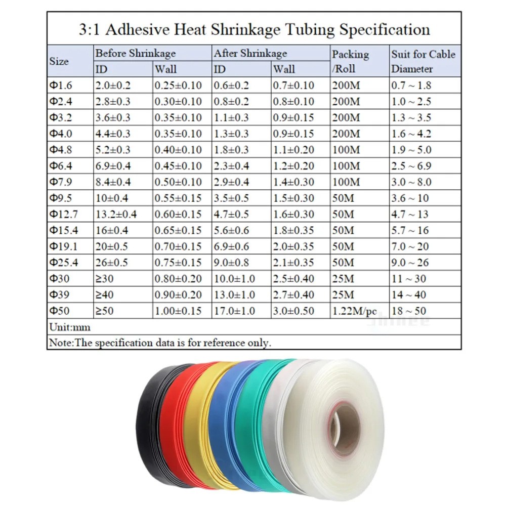 3:1 Black Adhesive Heat shrink Waterproof HeatShrink Glue Lined Tubing Sleeving