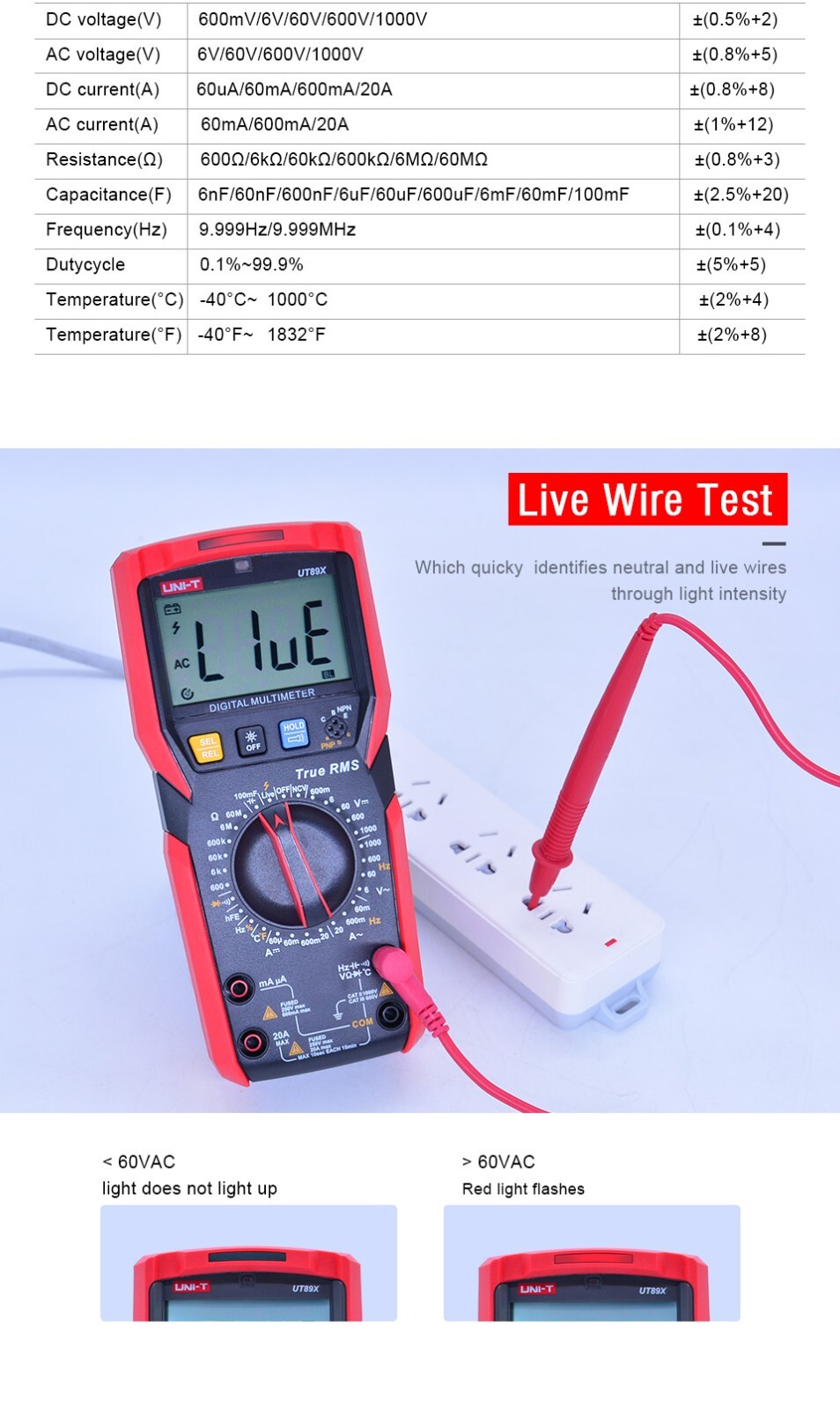 UNI-T TRMS Digital Multimeter AC DC Voltmeter Ammeter Ohmmeter Temp Cap NCV Test