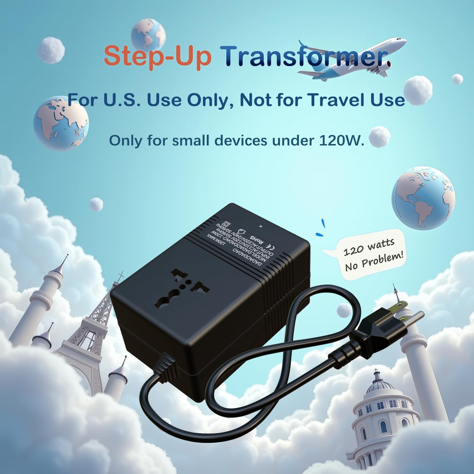 120Watts, Voltage Converter 110v to 220v, 110 to 220 Voltage Converter, Trans…