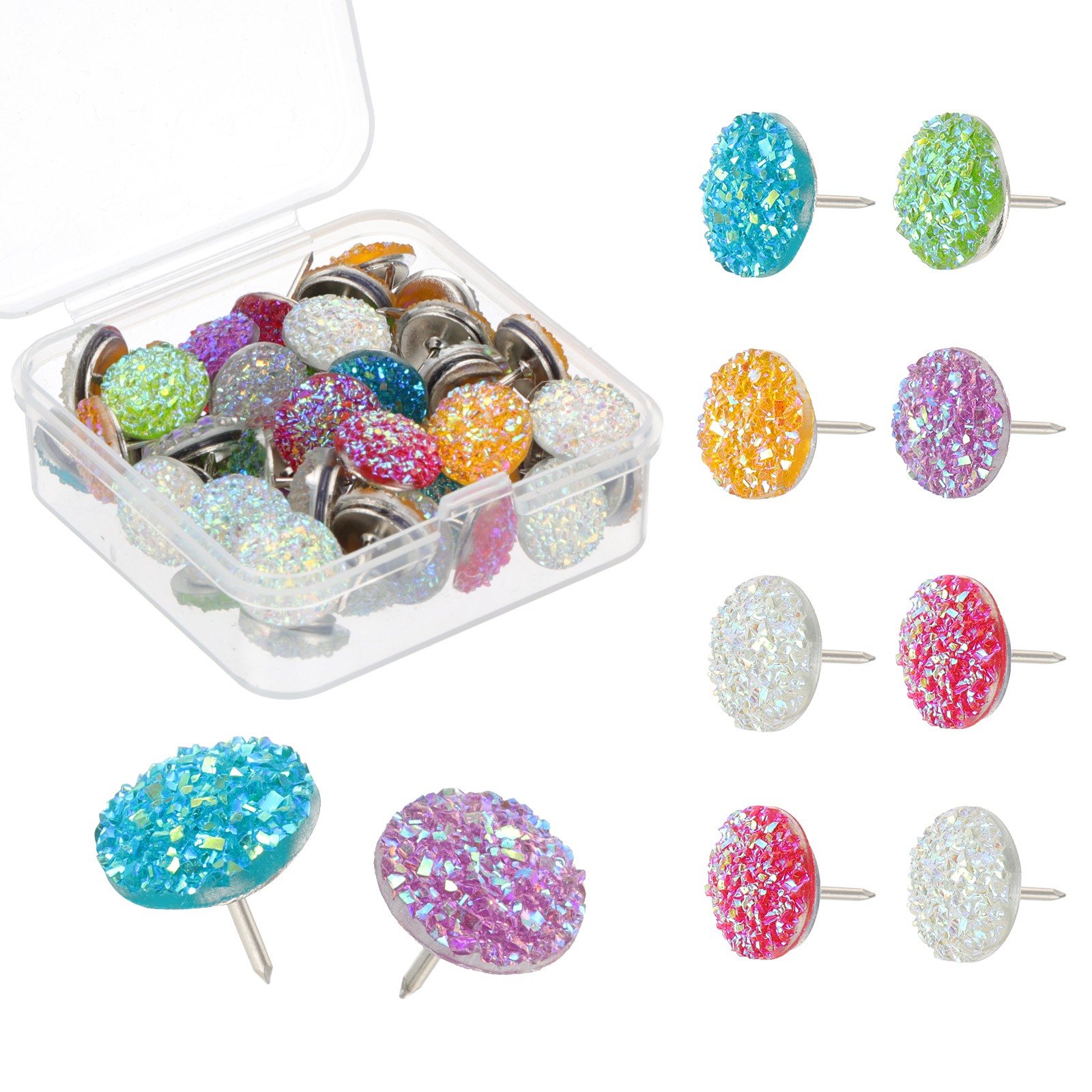 50Pcs Diamond Push Pins, Glitter Rhinestone Decorative Thumb Tacks, Multicolored