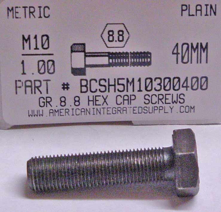 M10-1.00X40MM HEX HEAD CAP SCREWS GRADE 8.8 STEEL PLAIN (5)