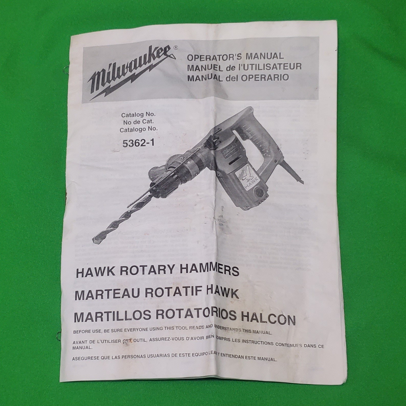 Milwaukee USA 1″ Corded Heavy Duty Hawk Rotary Hammer 5362-1 w/ Box Bits Manual