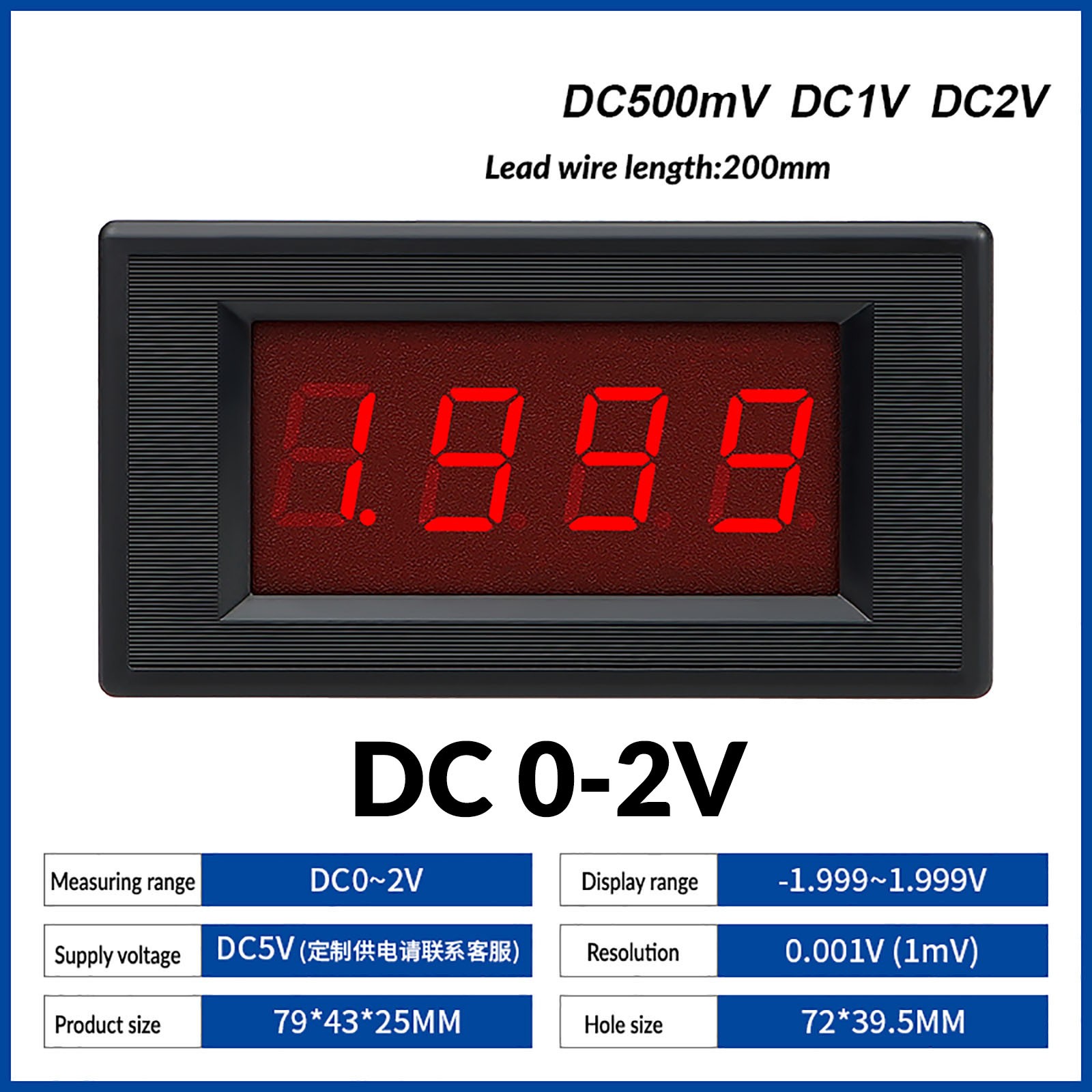 DC 0-1000V/1000A Digital Voltmeter Ammeter 3Digit LED display Tester Panel/Shunt