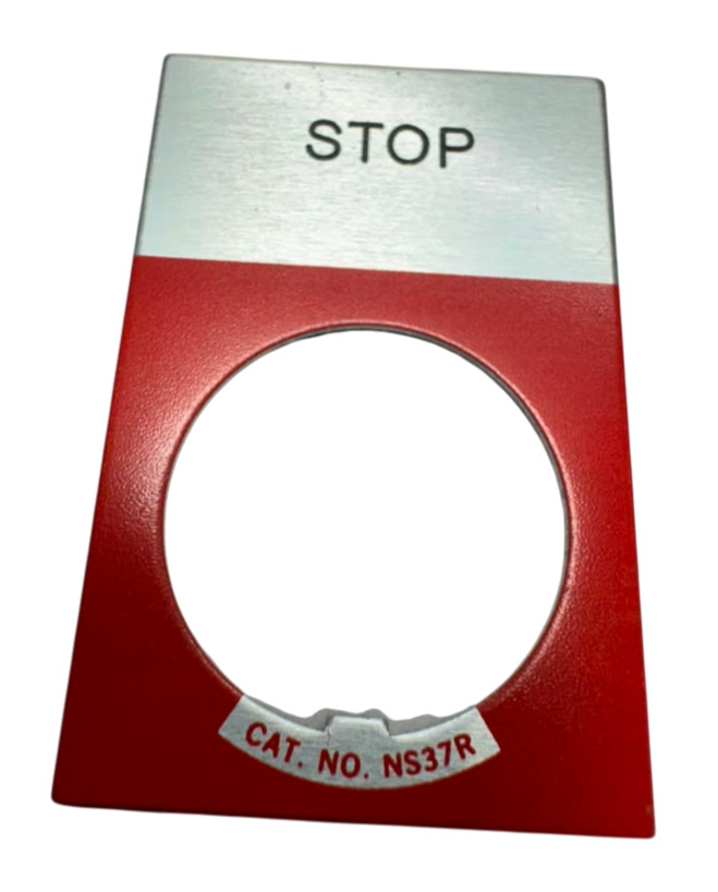 Eaton E22NS34 Red Stop Legend Plate 22.5mm Hole, NS37R **Free Shipping**