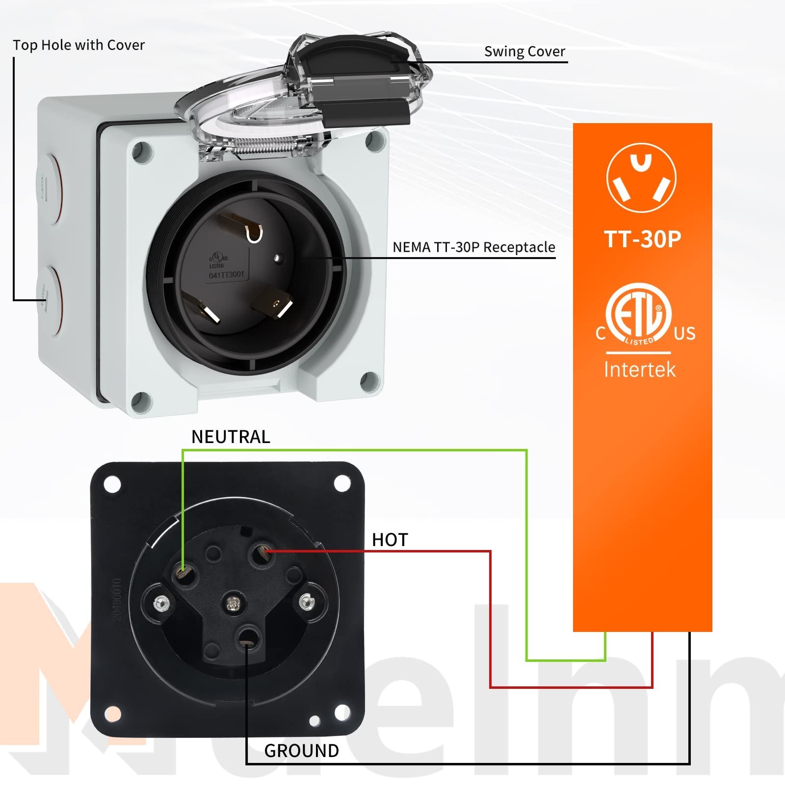 30Amp Power Inlet Box,125Volt NEMA TT-30P Inlet Outdoor dustproof and Weather…