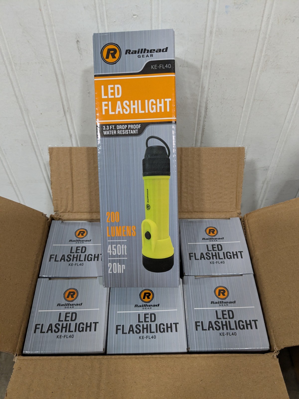 RAILHEAD GEAR Handheld Flashlight: D Battery, LED, 7.75 in Lg, Box of 6 KE-FL40