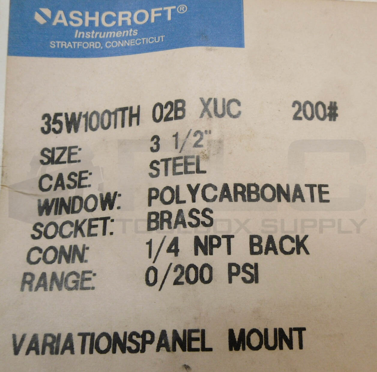 NEW ASHCROFT 35W1001TH 02B XUC PRESSURE GAUGE 3-1/2″ 0-200PSI *READ*