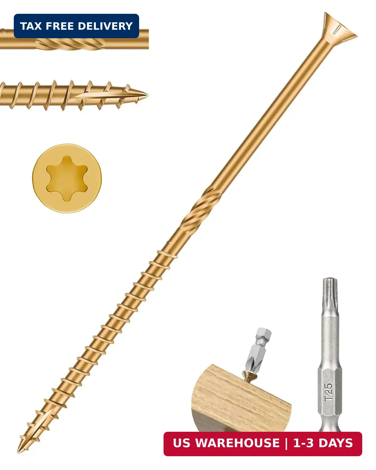 100 pcs #10×5 Deck Screws 5 inch Exterior Wood Screws,tan Color,Rust Resistant e