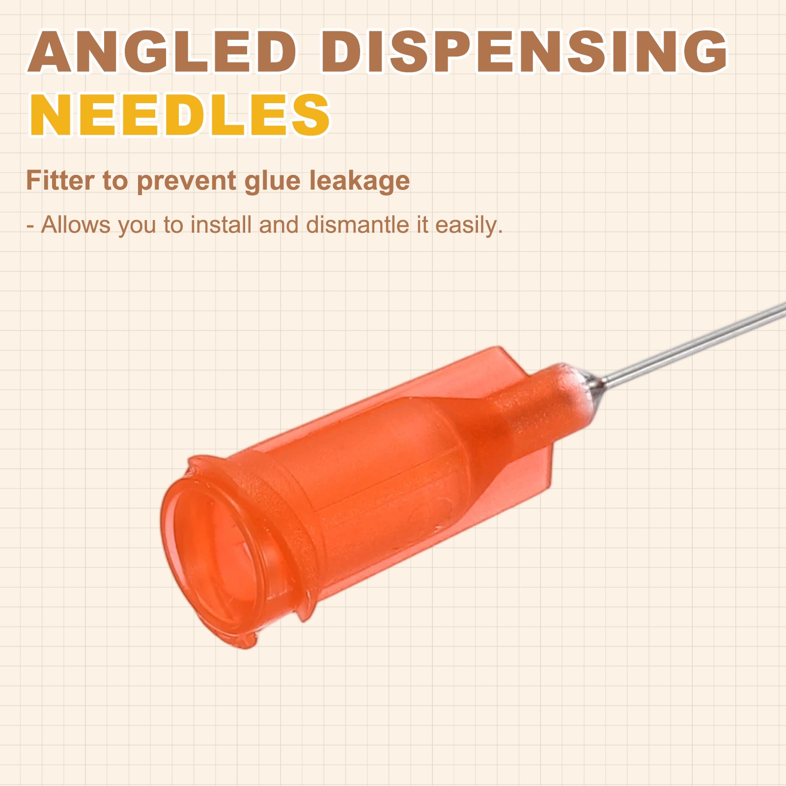 25Pcs 1Inch 24Ga 45° Angled Dispensing Needles, Orange Red
