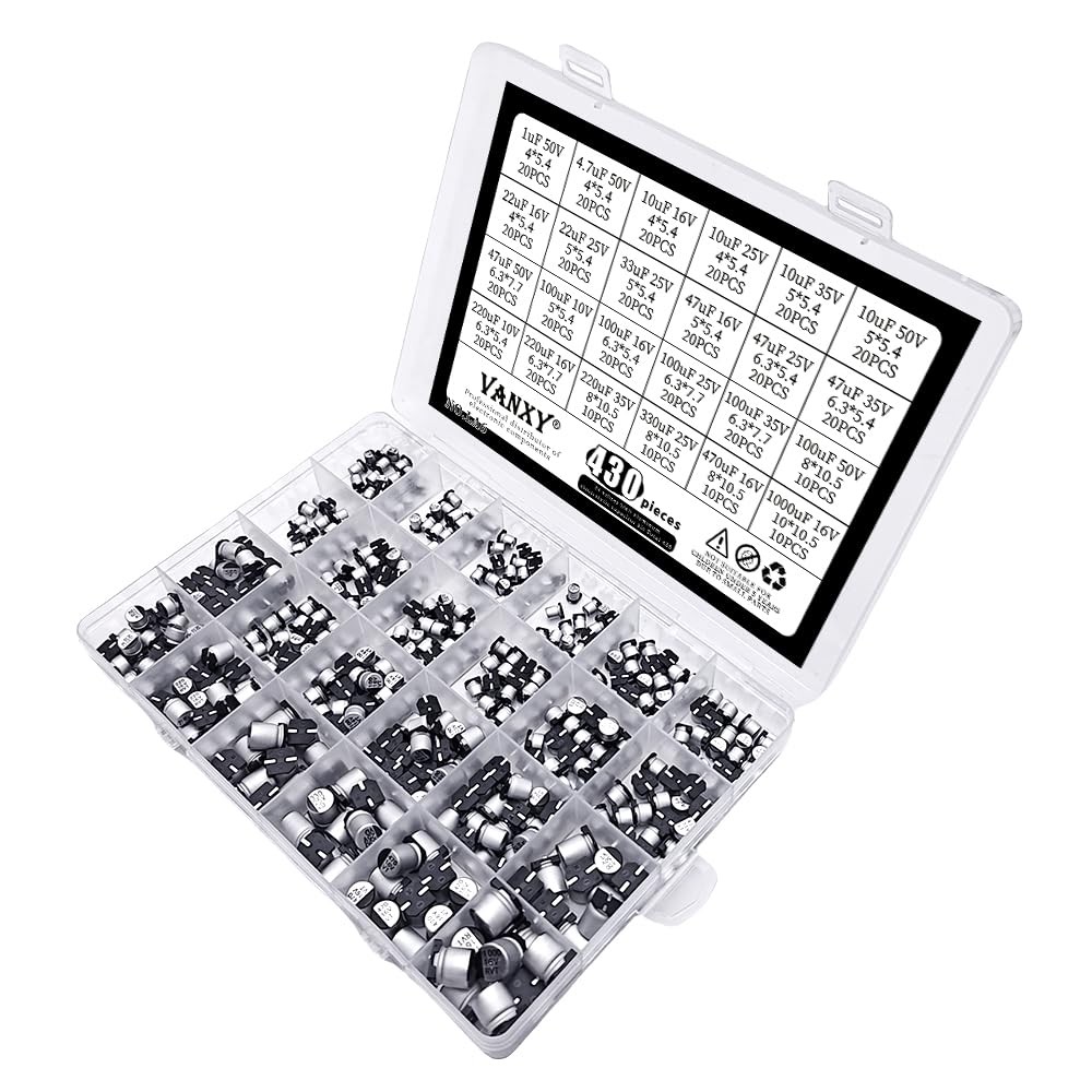 430 PCS SMD Aluminum Electrolytic Capacitors Kit, 24 Values, 1uF to 1000uF