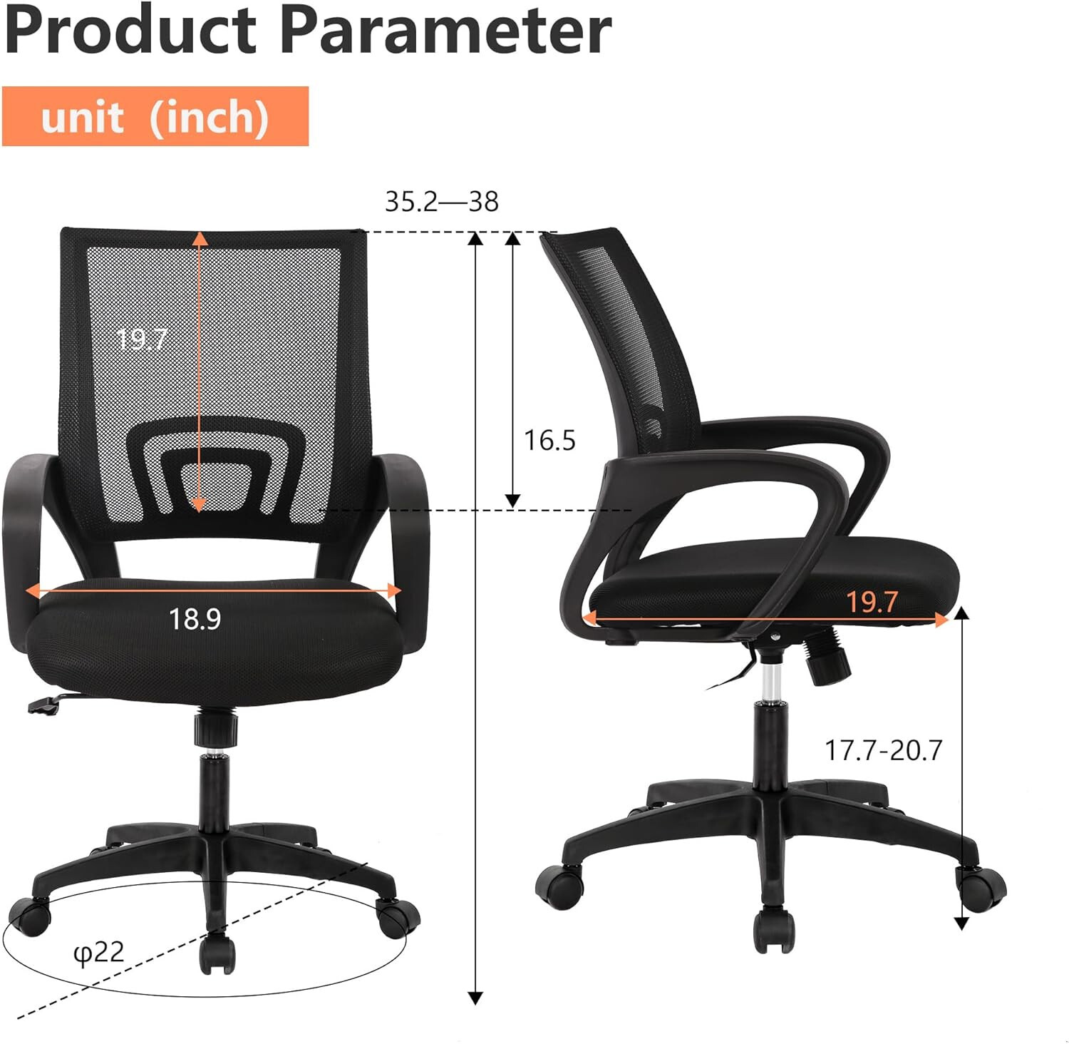 Home Office Chair Desk Computer Chair Adjustable Ergonomic with Lumbar Support