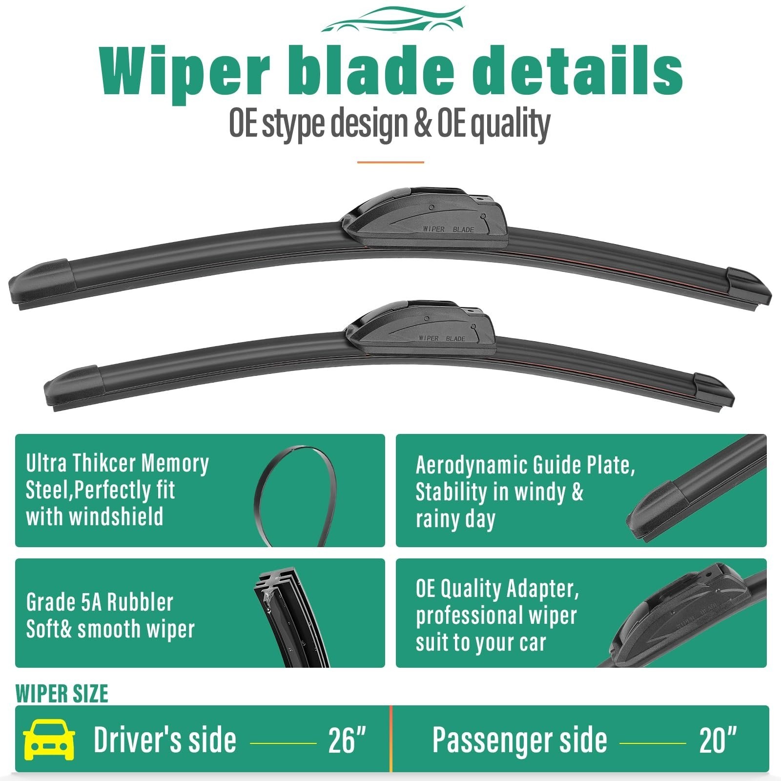 Windshield Wiper Blades for Dodge Grand Caravan & Chrysler Town & Country