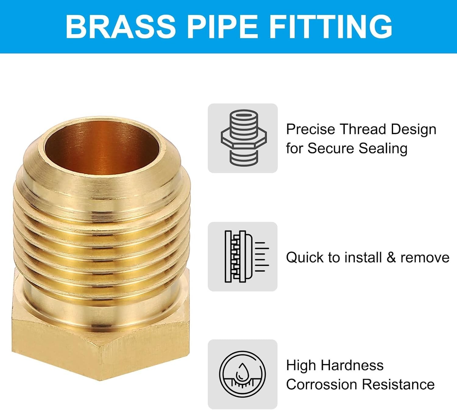 5/8″ Brass Flared Plug, 2 Pack 45 Degree SAE Seal Tube Fitting Hex Pipe Fittings