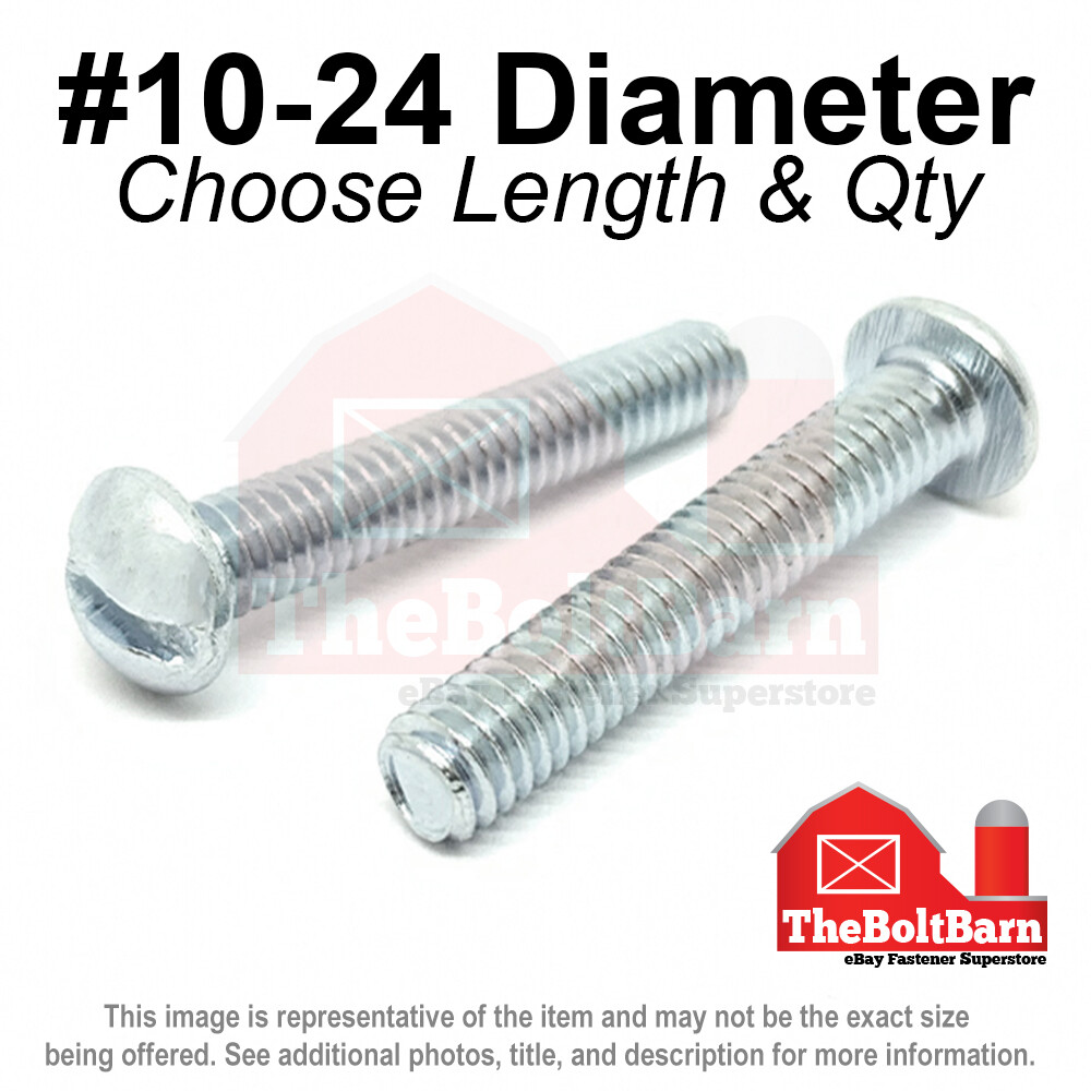 #10-24 Slotted Round Head Machine Screws Bolts Zinc Coarse (Pick Length & Qty)