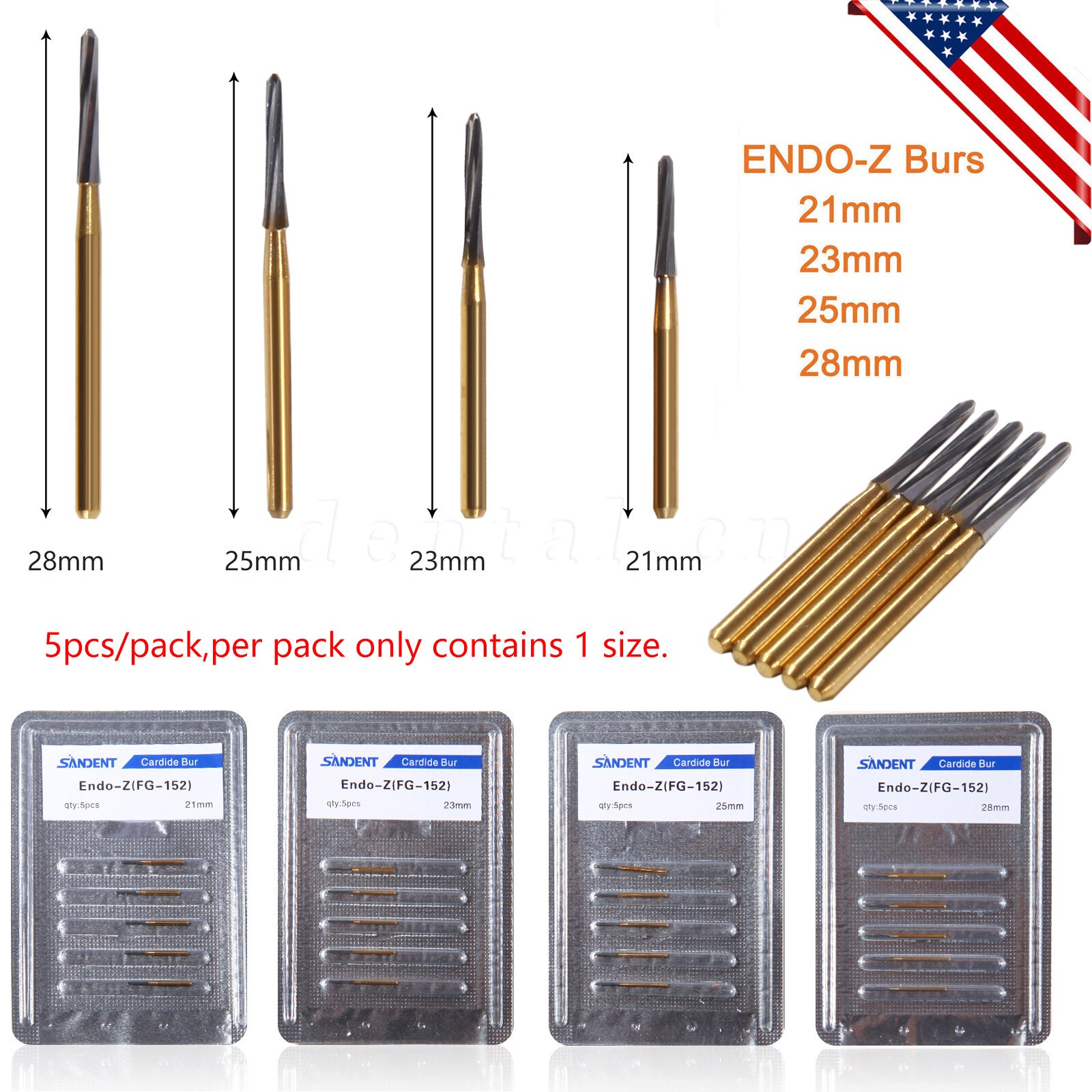 5-100 pcs Dental Carbide Bur Endo-Z Tungsten Steel Drills FG 21mm/23mm/25mm/28mm