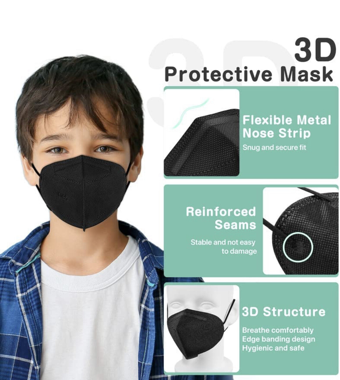 10/50Pcs Black KN95 Protective 5 Layer Face Mask BFE 95% Disposable Kids Masks
