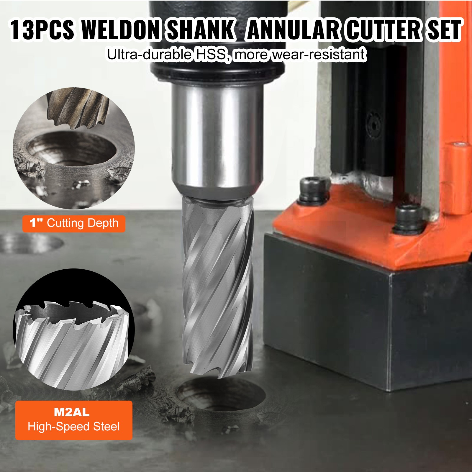 VEVOR Annular Cutter Set HSS Magnetic Drill Bits 13 PCS Weldon Shank 1″ Depth