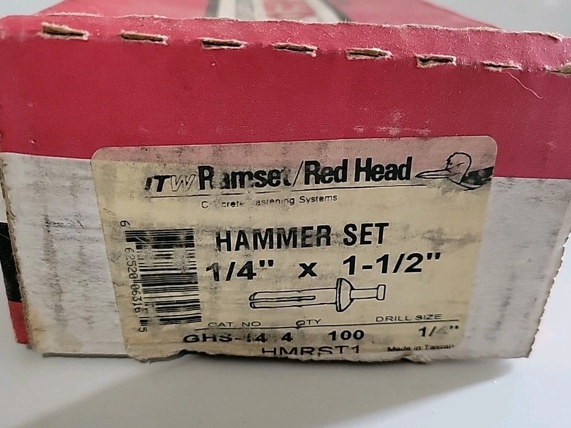 Red Head 4E829 Concrete Anchor 1/4 X 1-1/2 Hammer Set Box Of 100 Pcs.