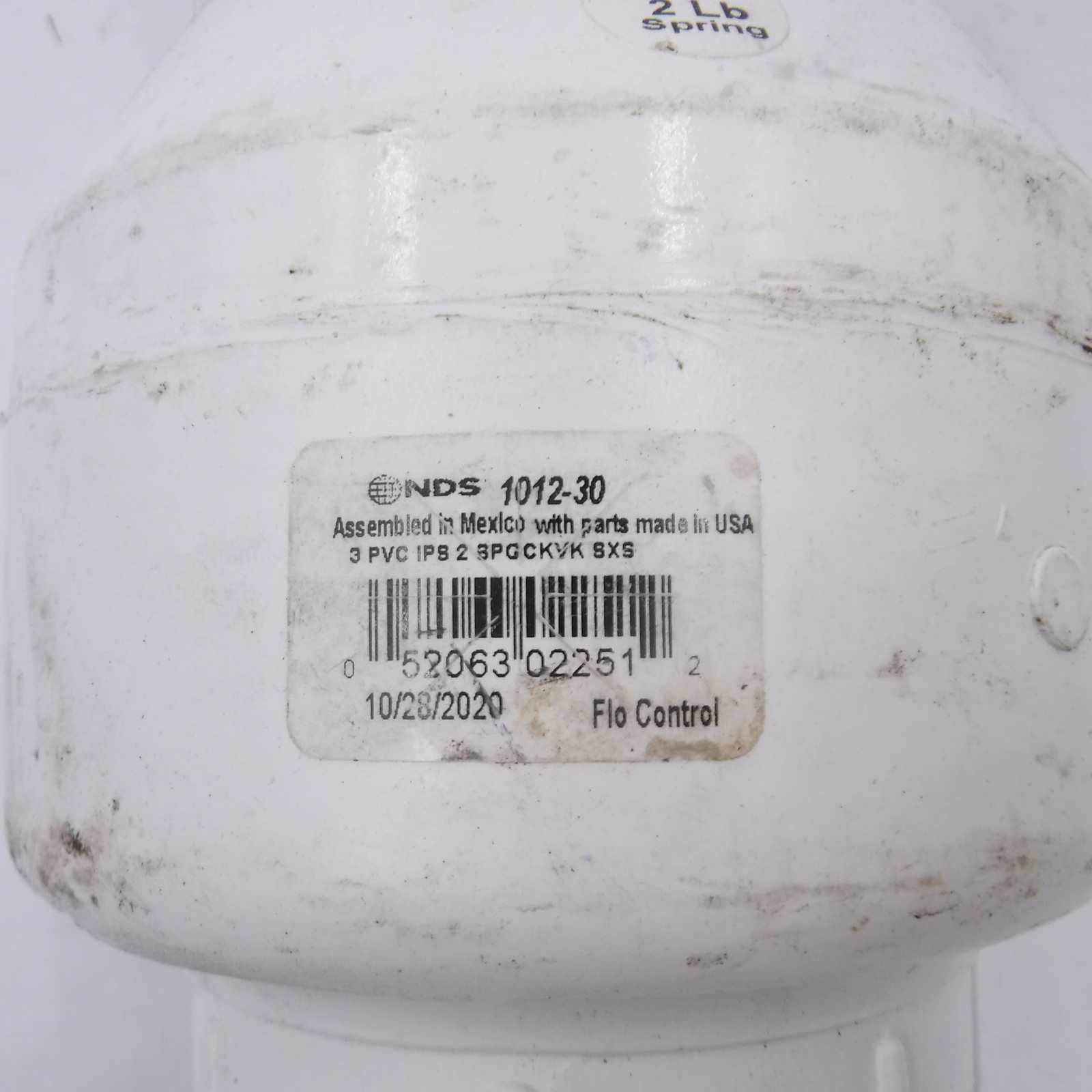 NDS FloControl Series 1012 Spring Check Valve, 3″ Slip, PVC, 2# Spring, White