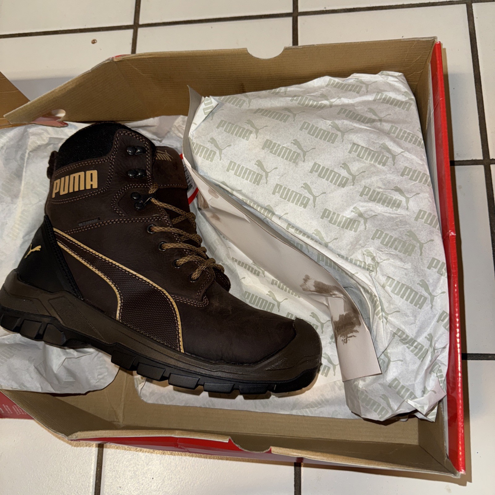 Puma Men’s 630915 Conquest 7″ Brown Waterproof Zip Soft Toe Work Boots Size 12