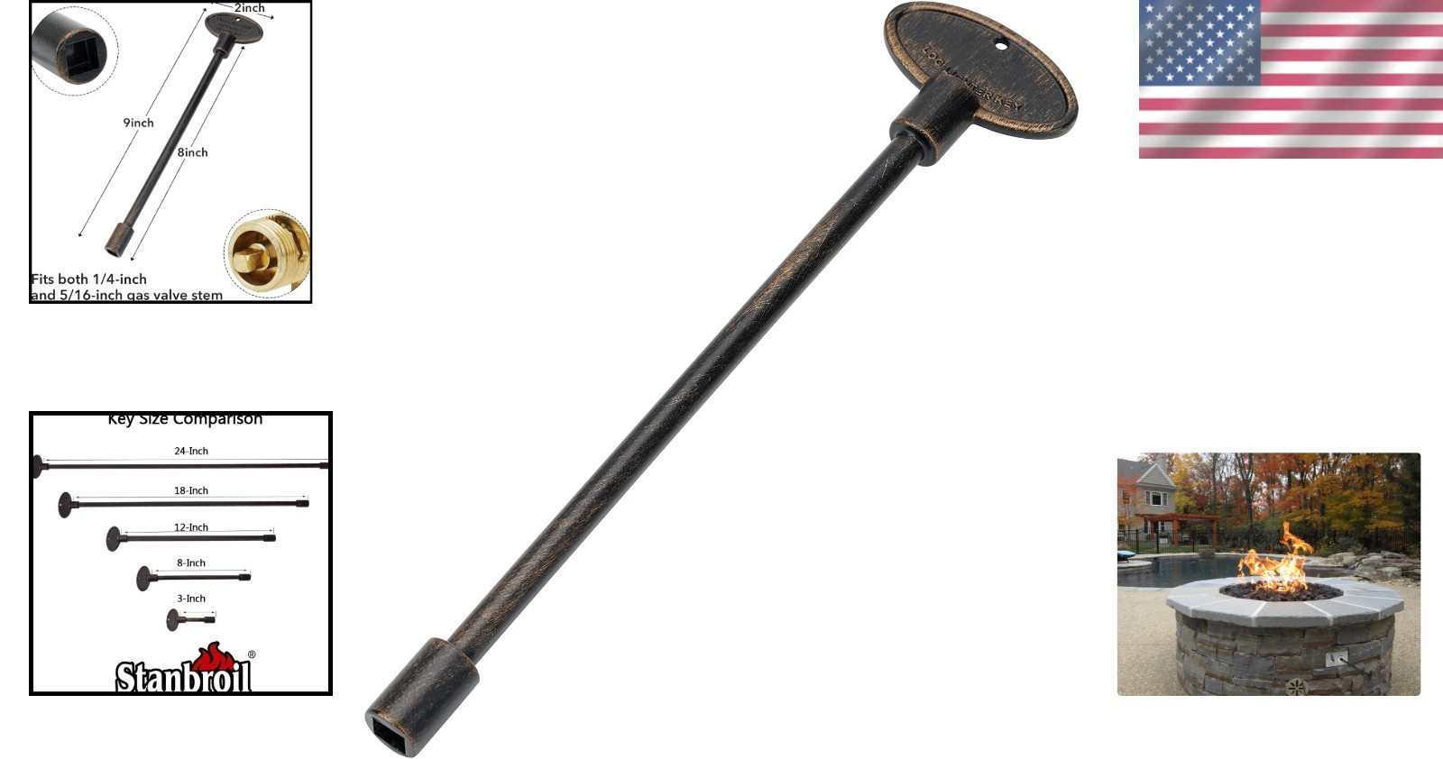 Elegant 8-Inch Gas Valve Key in Antique Copper – Universal Fit for Fireplaces