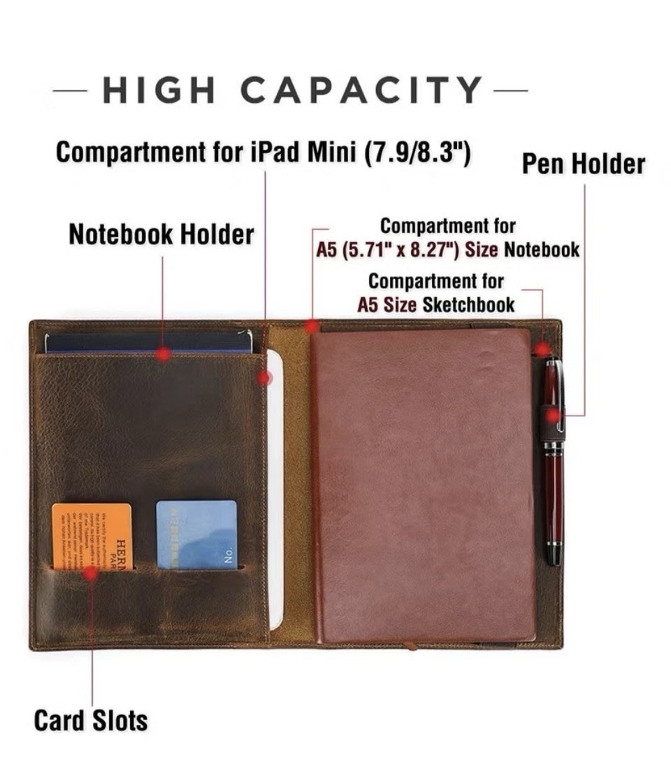 Crazy Horse handmade Genuine Leather iPad Portfolio & Travel Notebook Organizer