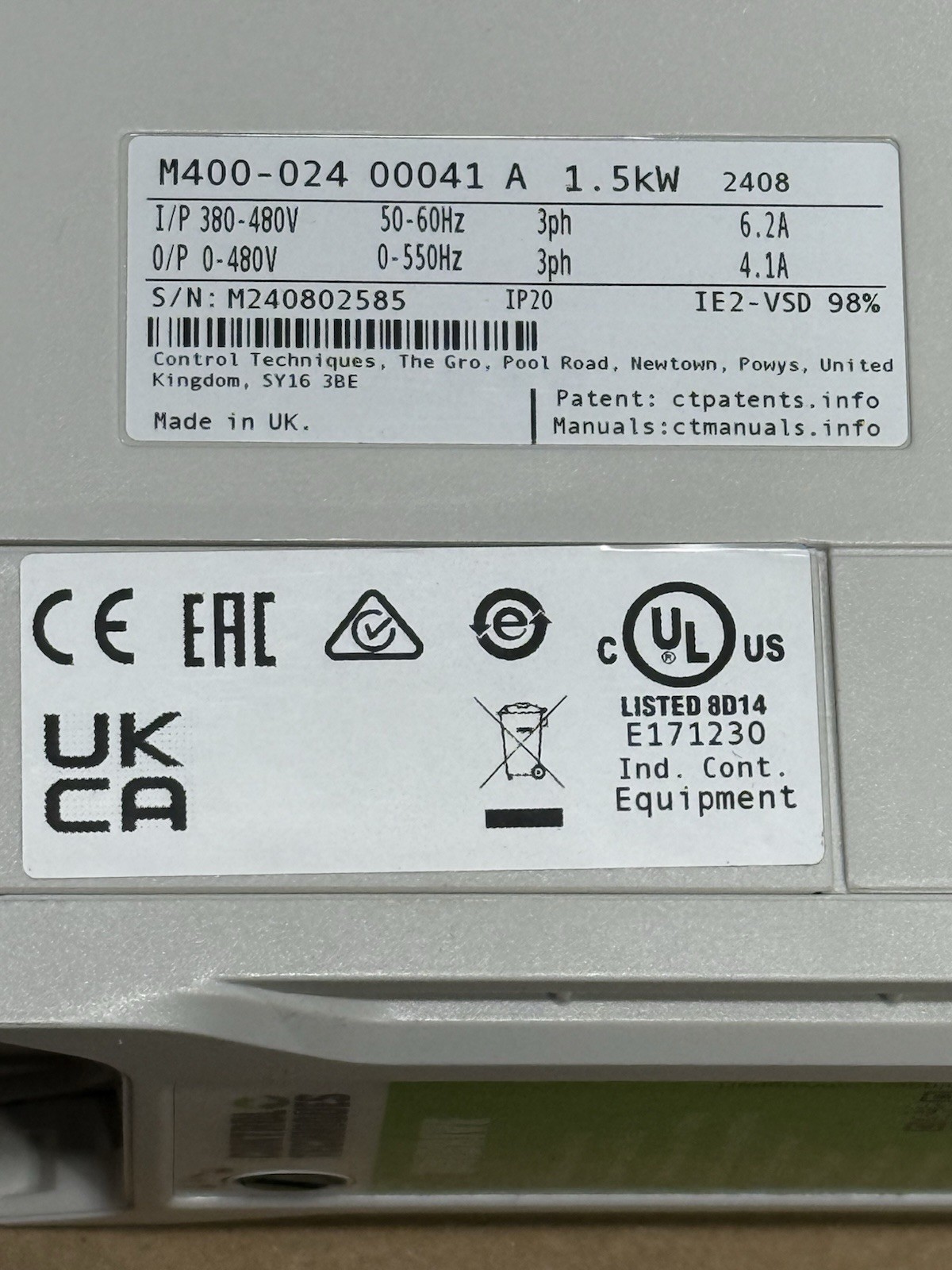 Control Techniques M400-024 00041 A101 00 AB100 Unidrive M400 1,5kW