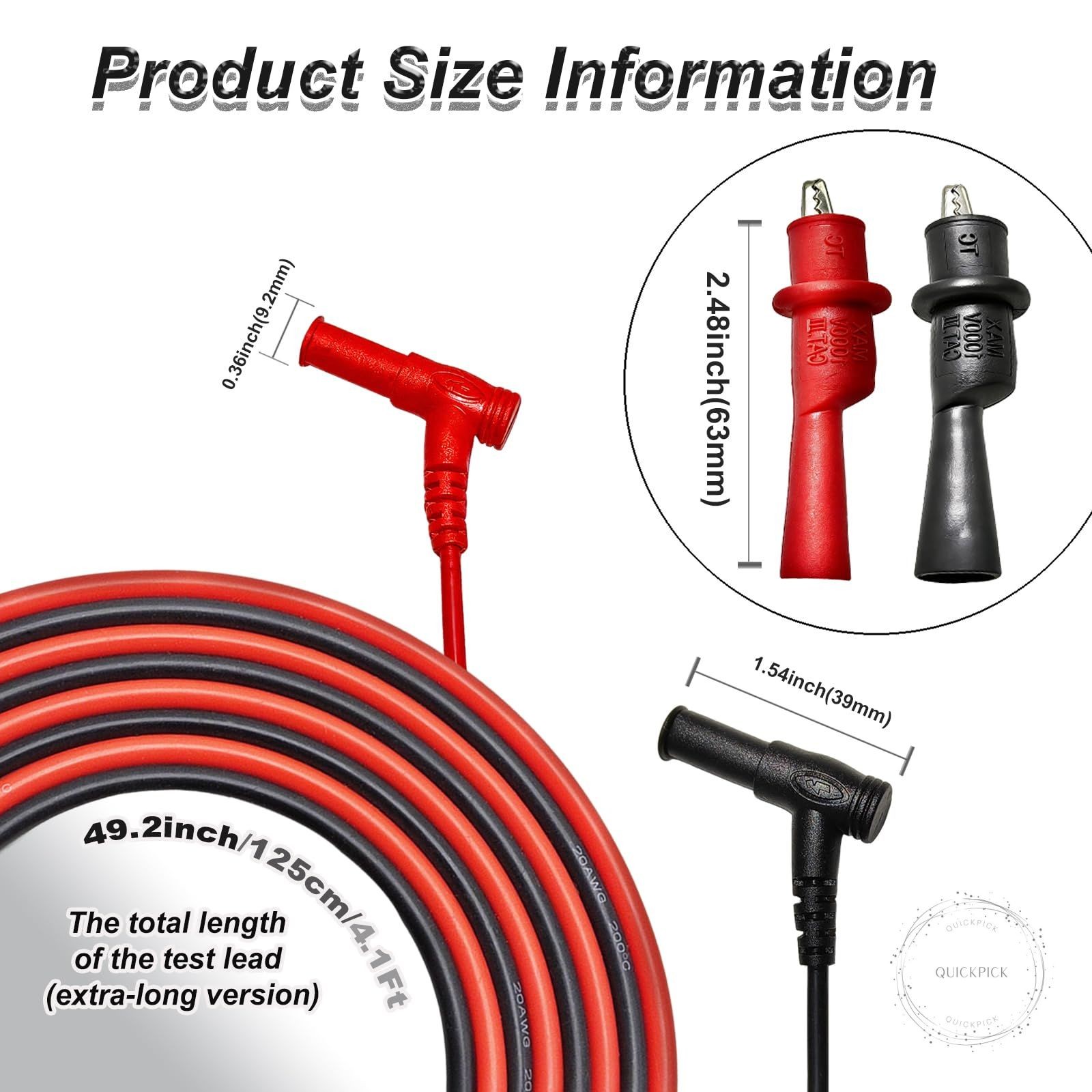 Multimeter Leads Kit 49″ Premium Silicone Multimeter Test Lead Set CAT III 1000V