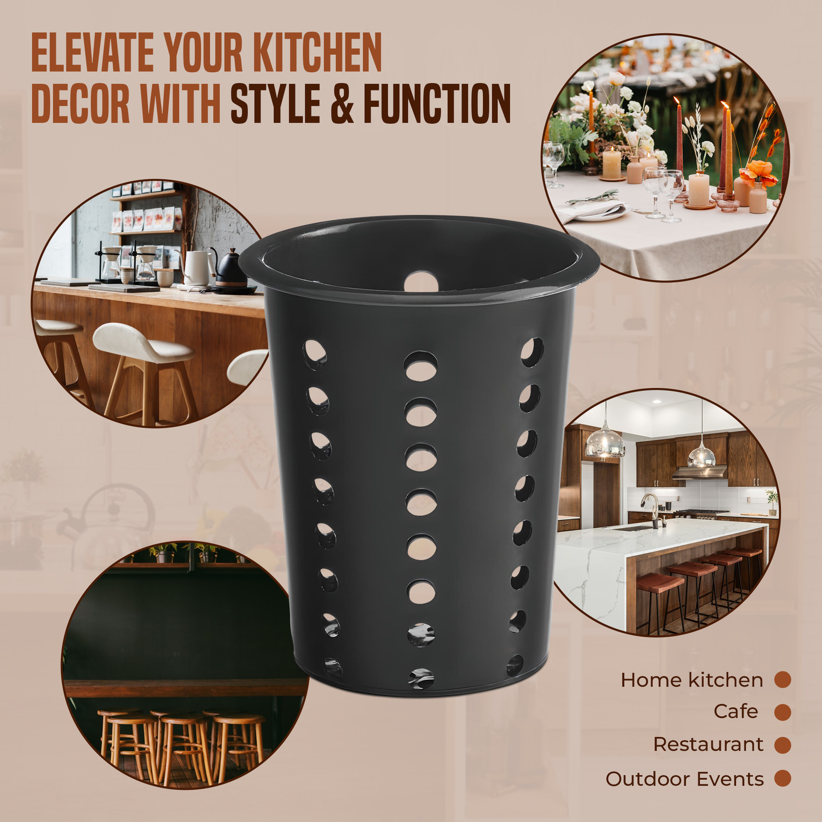 OCS Parts 3-Pack Black Plastic Perforated Silver and Utensil Drying Cups