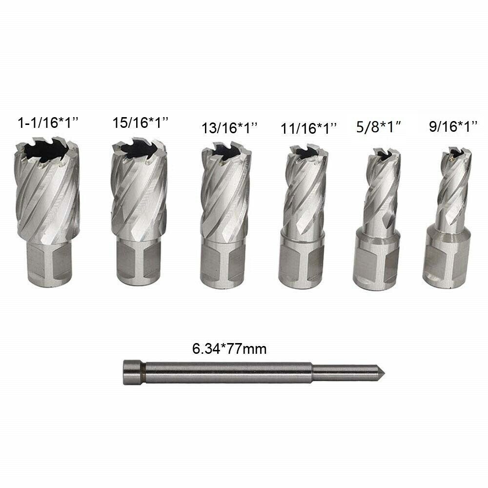 6pc Set Annular Cutter 3/4″ Weldon Shank 9/16 11/16 5/16 5/8 Magnetic Drill Bit